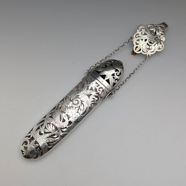 1897年 英国アンティーク 純銀製 シャトレーン メガネケース George Unite